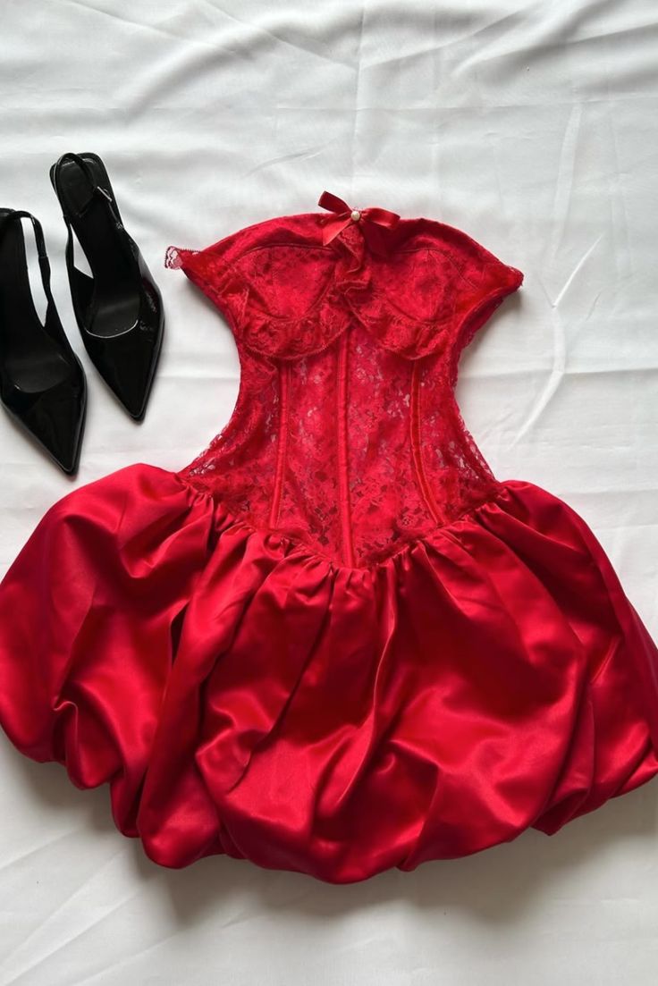 Classic Red A Line Strapless Satin Lace Short Homecoming Dress,Vacation Dress,19th Birthday Dress GG5041