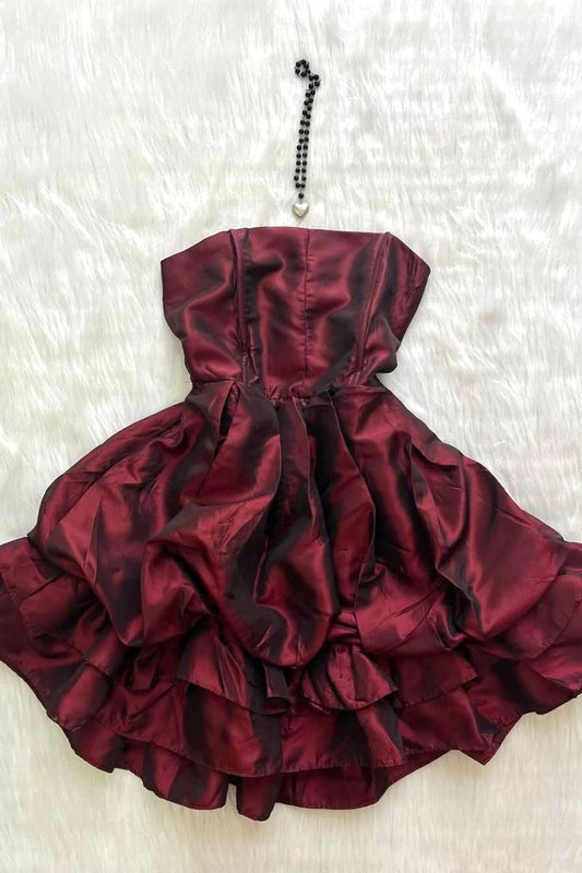 Unique A Line Strapless Satin Short Homecoming Dress,Vacation Dress,21th Birthday Dress GG5042