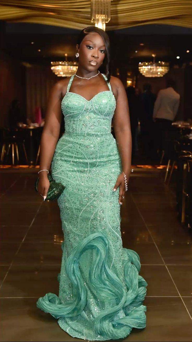 Gorgeous Mermaid Halter Sequin Beaded Long Prom Dress,Party Dress,Formal Evening Dress GG5059