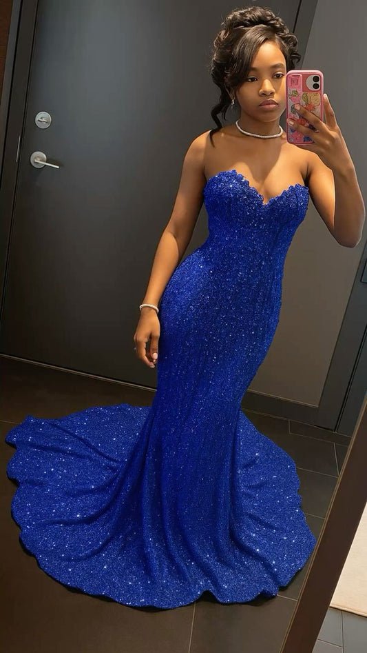 Vintage Royal Blue Mermaid Sweetheart Sequin Beaded Long Prom Dress,Party Dress,Formal Evening Dress GG5060