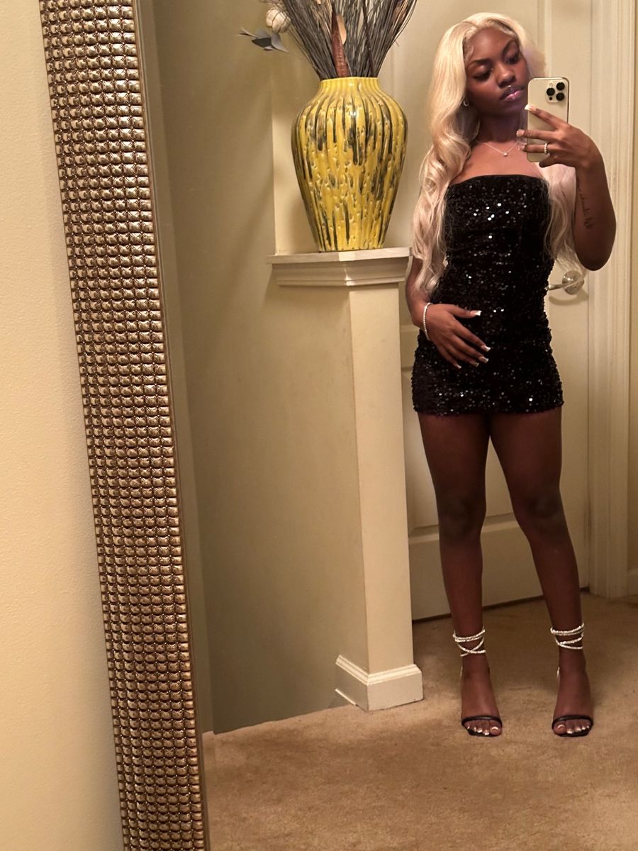 Shiny Spaghetti Straps Mermaid Black Sequin Short Homecoming Dress,Vacation Dress,20th Birthday Dress GG5063