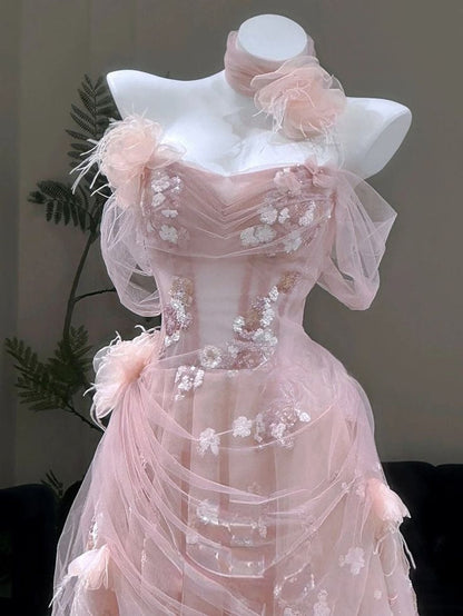 Fairy A Line Off The Shoulder Tulle Applique Long Prom Dress,Party Dress,Formal Evening Dress GG5066