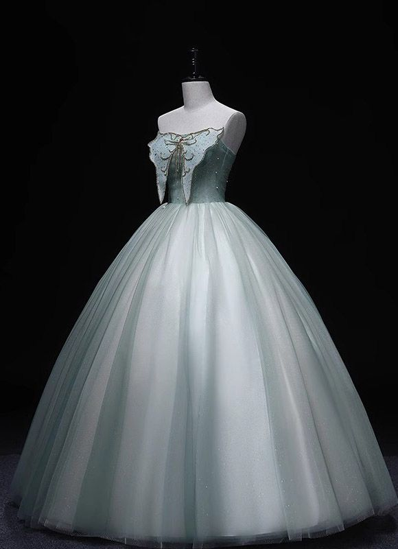 Chic A Line Strapless Tulle Beading Long Prom Dress, Formal Evening Dress GG506