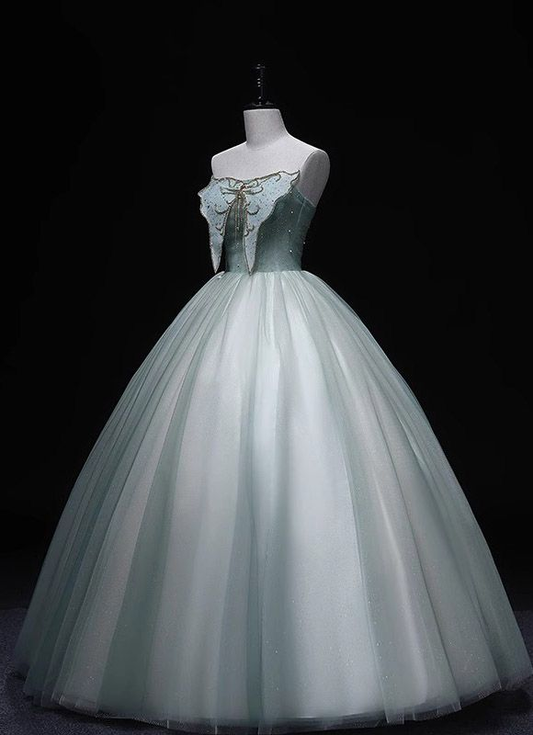 Chic A Line Strapless Tulle Beading Long Prom Dress, Formal Evening Dress GG506