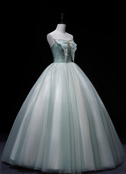 Chic A Line Strapless Tulle Beading Long Prom Dress, Formal Evening Dress GG506