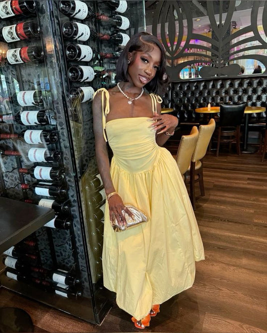 Elegant Pastel Yellow A Line Spaghetti Straps Satin Long Prom Dress,Party Dress,Formal Evening Dress GG5071