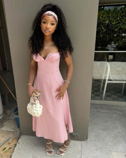 Pink Classic A Line Spaghetti Straps Satin Long Prom Dress,Party Dress,Formal Evening Dress GG5072