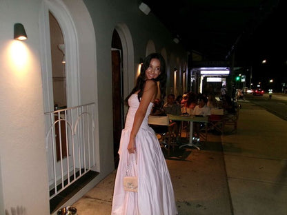 Pretty Pink A Line Strapless Satin Long Prom Dress,Party Dress,Formal Evening Dress GG5073