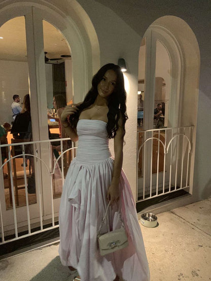 Pretty Pink A Line Strapless Satin Long Prom Dress,Party Dress,Formal Evening Dress GG5073