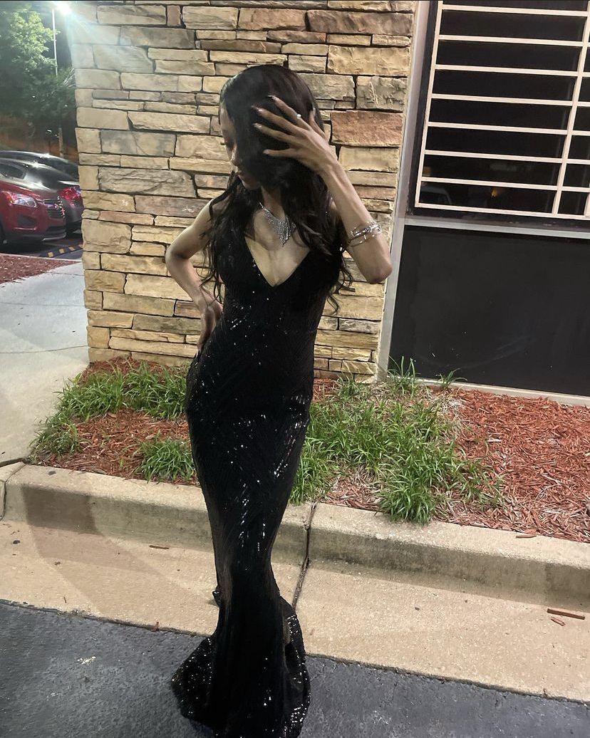 Sexy Shiny Mermaid V Neck Black Sequin Long Prom Dress,Evening Dress GG5079