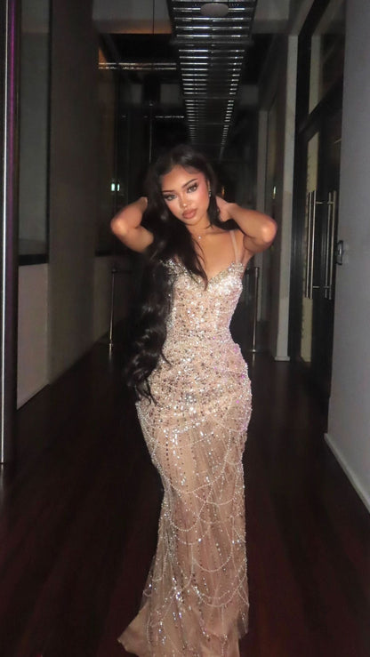 Classy Glitter Mermaid Spaghetti Straps Tulle Sequin Beaded Long Prom Dress,Evening Dress GG5080