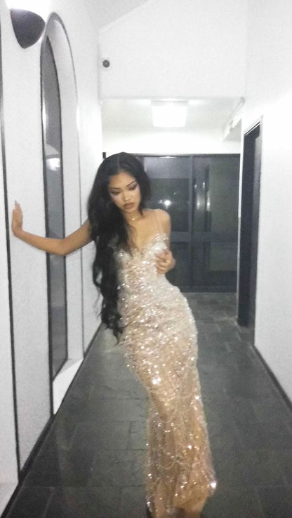 Classy Glitter Mermaid Spaghetti Straps Tulle Sequin Beaded Long Prom Dress,Evening Dress GG5080