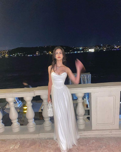 Sexy A Line Spaghetti Straps  Satin Tulle Long Prom Dress,Evening Dress GG5090