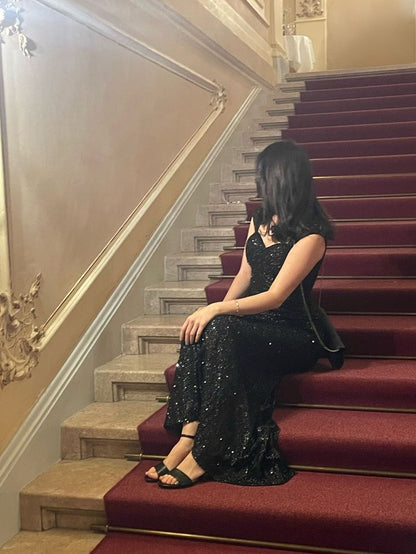 Shiny Black Mermaid Sweetheart Black Sequin Long Prom Dress,Evening Dress GG5095