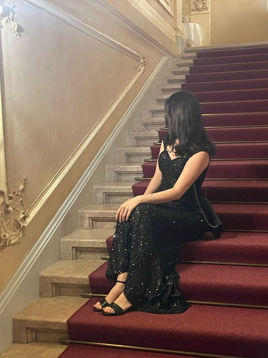 Shiny Black Mermaid Sweetheart Black Sequin Long Prom Dress,Evening Dress GG5095