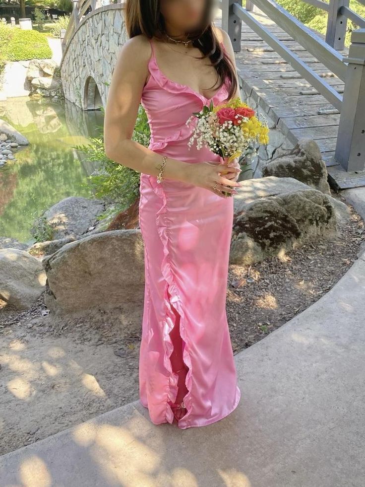 Charming Mermaid Spaghetti Straps Satin Ruffle Slit Long Prom Dress,Evening Dress GG5099