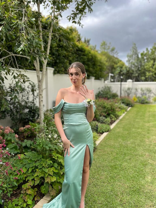 Classy Off The Shoulder Mermaid Satin Slit Long Prom Dress,Evening Dress GG5101