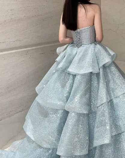 Shiny Ball Gown Sweetheart Sequin Tiered Long Prom Dress,Evening Dress GG5104