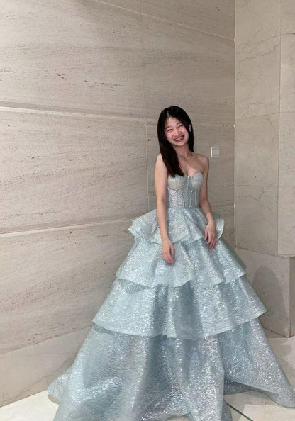 Shiny Ball Gown Sweetheart Sequin Tiered Long Prom Dress,Evening Dress GG5104