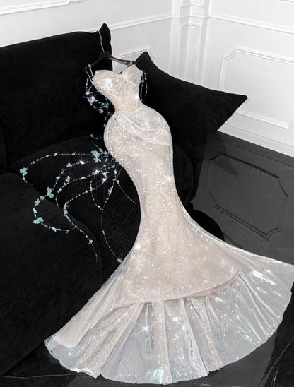 Gorgeous Romantic Mermaid Spaghetti Straps Sequin Beaded Long Prom Dress,Evening Dress GG5108
