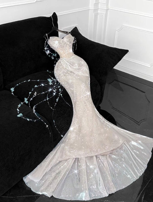 Gorgeous Romantic Mermaid Spaghetti Straps Sequin Beaded Long Prom Dress,Evening Dress GG5108