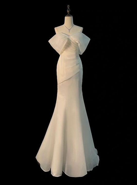 Simple Mermaid Off The Shoulder White Satin Long Prom Dress,Evening Dress GG511