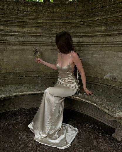 Sexy Mermaid Spaghetti Straps Satin Long Prom Dress,Evening Dress GG5113