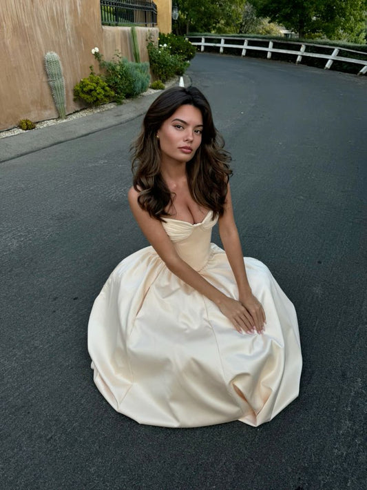 Classt A Line Strapless Satin Long Prom Dress,Evening Dress GG5114