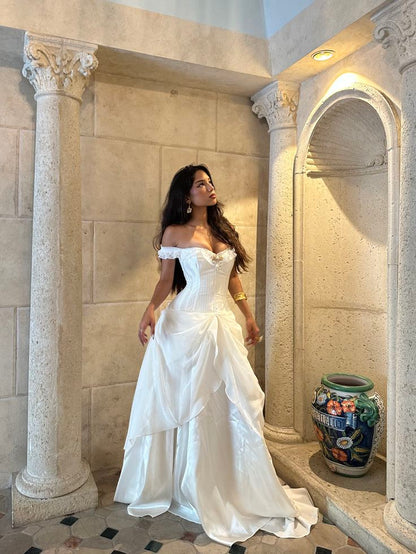 Pretty Elegant A Line Off The Shoulder Chiffon Satin Long Prom Dress,Evening Dress GG5115