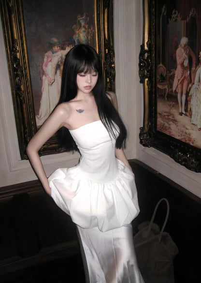 Special Mermaid Strapless Satin Long Prom Dress,Evening Dress GG5116