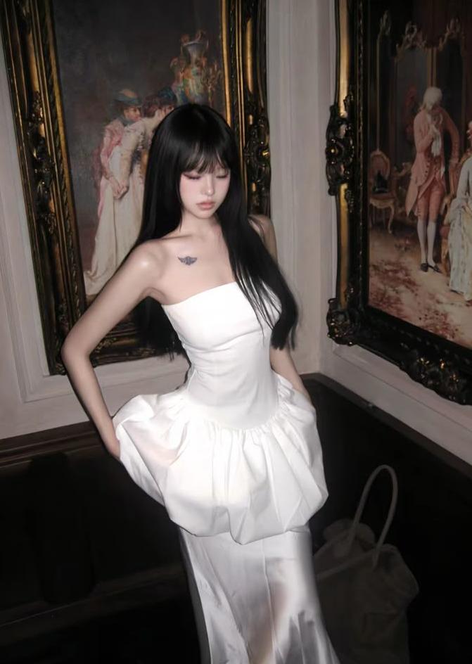 Special Mermaid Strapless Satin Long Prom Dress,Evening Dress GG5116