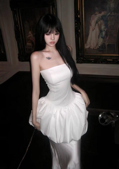 Special Mermaid Strapless Satin Long Prom Dress,Evening Dress GG5116