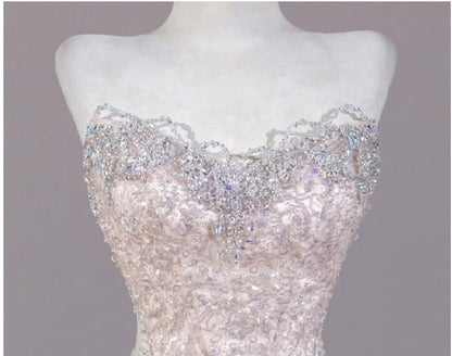 Shiny Mermaid Strapless Tulle Sequin Beaded Long Prom Dress,Evening Dress GG5119