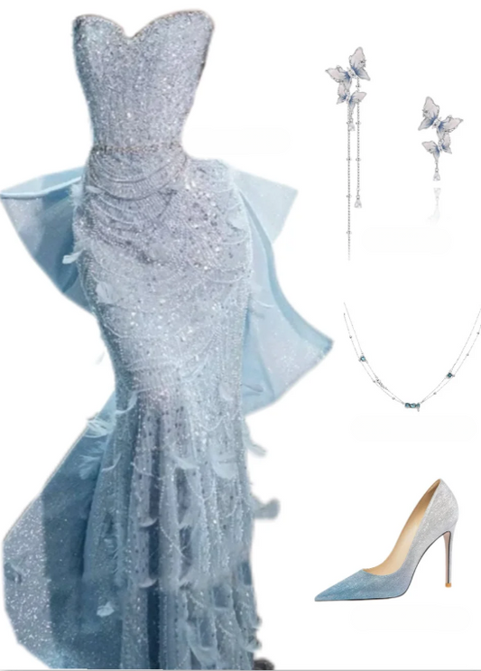 Romantic Gorgenous Mermaid Strapless Sequin Beaded Feather Long Prom Dress,Evening Dress GG5120