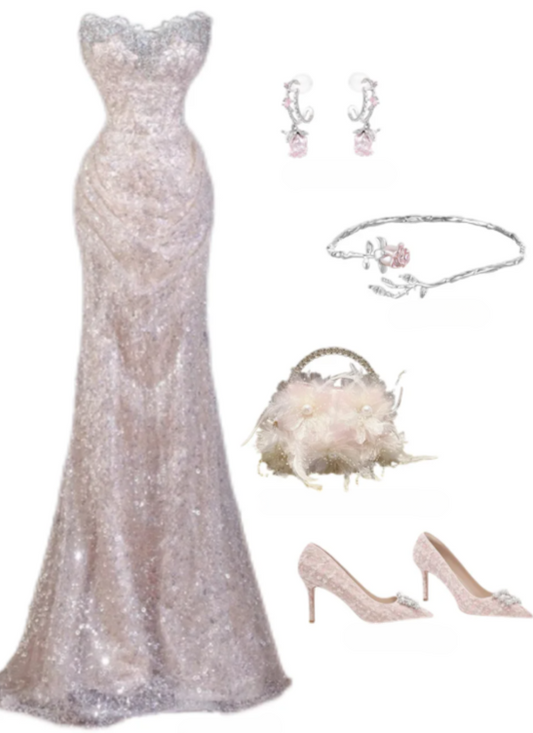 Shiny Mermaid Strapless Tulle Sequin Beaded Long Prom Dress,Evening Dress GG5119