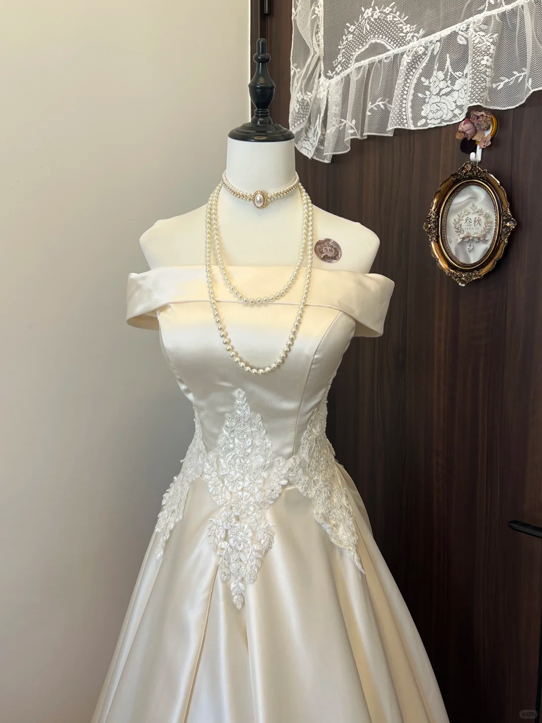 Modest A Line Off The Shoulder Satin Lace Long Prom Dress,Evening Dress GG5126