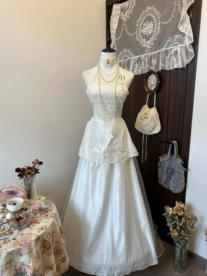 Pretty A Line Halter Satin Tulle Lace Long Prom Dress,Evening Dress GG5127