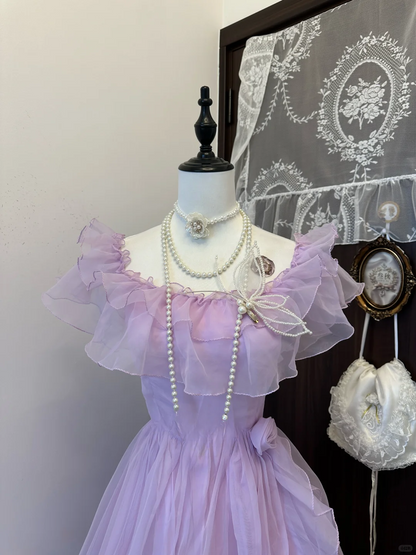 Lilac A Line Tulle Ruffle Long Prom Dress,Evening Dress GG5129