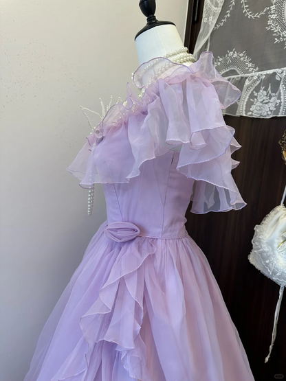 Lilac A Line Tulle Ruffle Long Prom Dress,Evening Dress GG5129