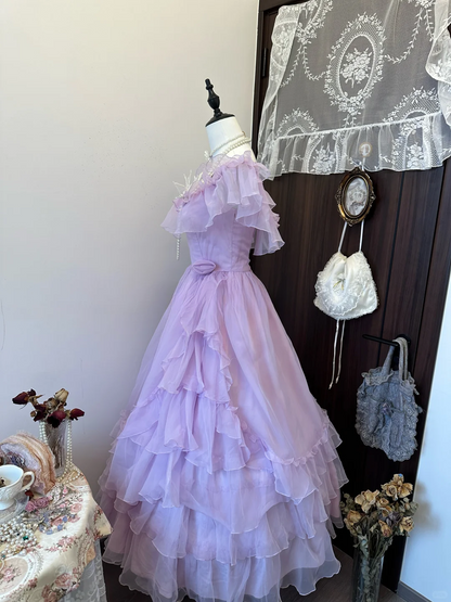 Lilac A Line Tulle Ruffle Long Prom Dress,Evening Dress GG5129