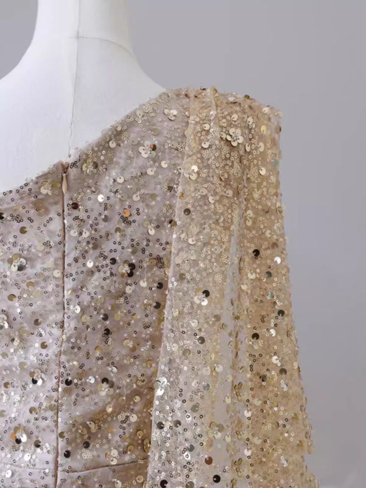 Sexy Mermaid One Shoulder Champagne Sequin Slit Long Prom Dress ,Evening Dress GG513