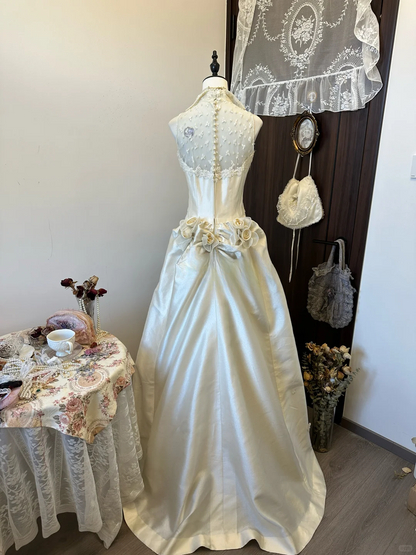 Romantic Gorgeous A Line Halter Satin Lace Beaded Long Prom Dress,Evening Dress GG5130