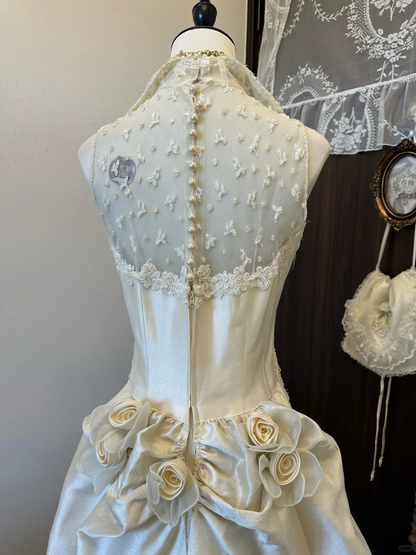 Romantic Gorgeous A Line Halter Satin Lace Beaded Long Prom Dress,Evening Dress GG5130