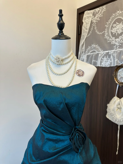 Chic Teal Strapless A Line Satin Short Homecoming Dress,Vacation Dress,20th Birthday Dress GG5132