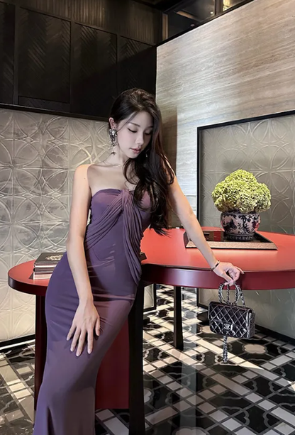 Purple Charming Mermaid Off The Shoulder Satin Chiffon Long Prom Dress,Evening Dress GG5137