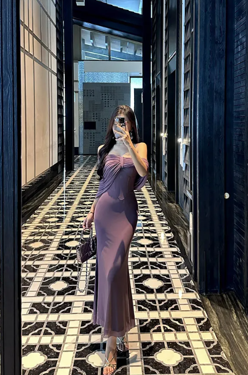 Purple Charming Mermaid Off The Shoulder Satin Chiffon Long Prom Dress,Evening Dress GG5137