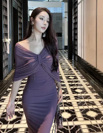 Purple Charming Mermaid Off The Shoulder Satin Chiffon Long Prom Dress,Evening Dress GG5137