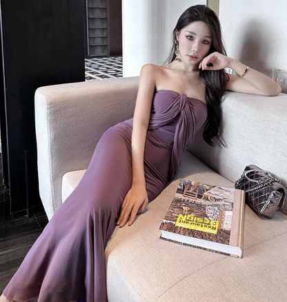 Purple Charming Mermaid Off The Shoulder Satin Chiffon Long Prom Dress,Evening Dress GG5137