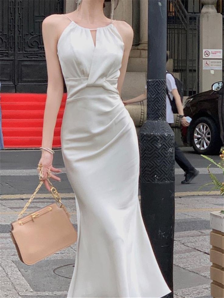 Classy Mermaid Halter Satin Long Prom Dress,Evening Dress GG5143