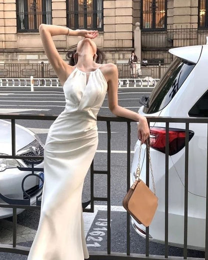 Classy Mermaid Halter Satin Long Prom Dress,Evening Dress GG5143